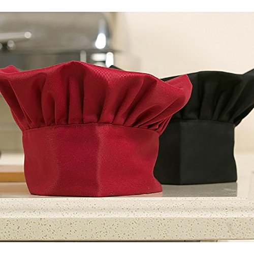 Dosige Chef Hat Hotel Camarero Suministros de Cocina Tienda de Pasteles Gorro de Tela Hombres y Mujeres Chef Trabajo Tapa Plisada Tapa de Seta（Negro+Patrón de Pimiento Rojo pequeño）