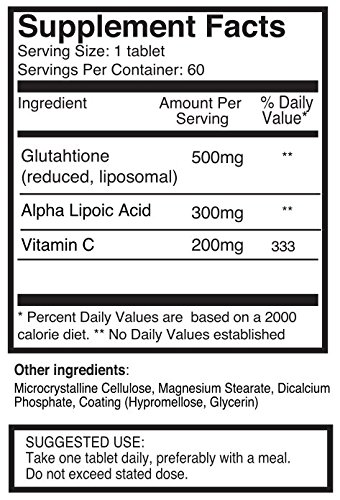 Double Strength Glutathione 1000mg x 120 Tablets (60 tablets per bottle, 2 bottles). With 500mg Glutathione, 300mg ALA, and 200mg Vitamin C per tablet. 200% stronger than regular glutathione tablets. SKU: GLU3x2