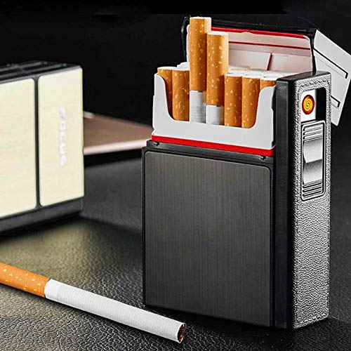 Dough.Q Caja de Cigarrillo con Mechero Cigarrillo Estuche de Aluminio USB Recargable Caja de Cigarrillo con Encendedor Pitilleras para Mujer y Hombre