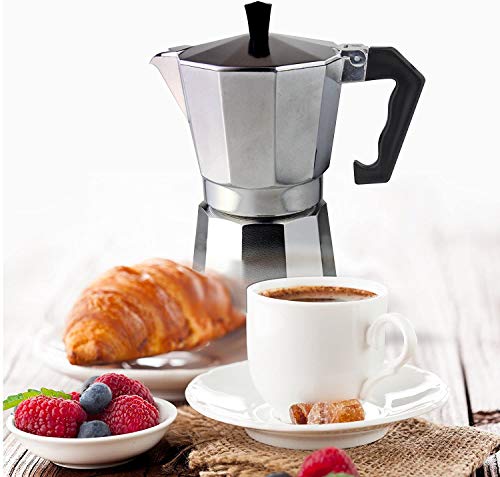 Dpower Cafetera Italiana Cafetera Italiana Espresso 6/12 Tazas Cafetera Moka Clásica Adecuada para Cocina/Estufa de Gas Uso Doméstico y en la Oficina Plata