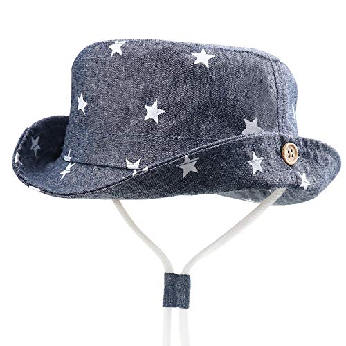 DRESHOW - Gorro para bebé para protegerlo del sol, unisex, con correa para la barbilla, UPF 50+ Azul Star Denim 6-12 Meses