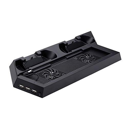 DSHI Soportes de enfriamiento Vertical 3 en 1 para PS4, Ventiladores de enfriamiento de bajo Ruido, Montaje de Carga del Controlador, coloque el PS4 verticalmente-Black