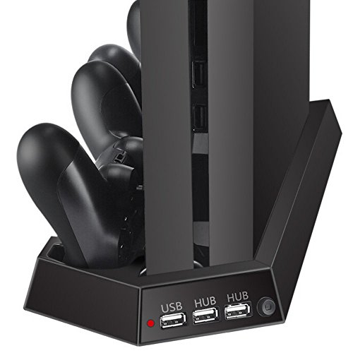 DSHI Soportes de enfriamiento Vertical 3 en 1 para PS4, Ventiladores de enfriamiento de bajo Ruido, Montaje de Carga del Controlador, coloque el PS4 verticalmente-Black