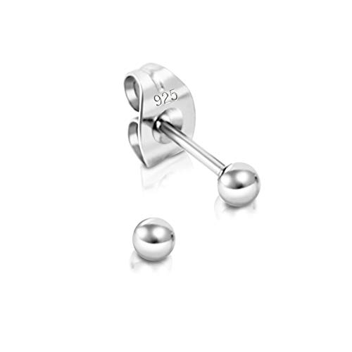 DTP Silver - Pendientes Semental de plata en forma de Esfera/Bola - Plata 925 - Diámetro 2 mm