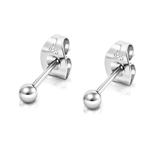 DTP Silver - Pendientes Semental de plata en forma de Esfera/Bola - Plata 925 - Diámetro 2 mm