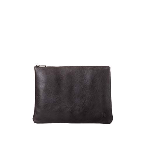 DUDU Bolso Hombre Mujer Maxi de Verdadera Piel Slim con Asa y Cremallera Zip Marron Oscuro