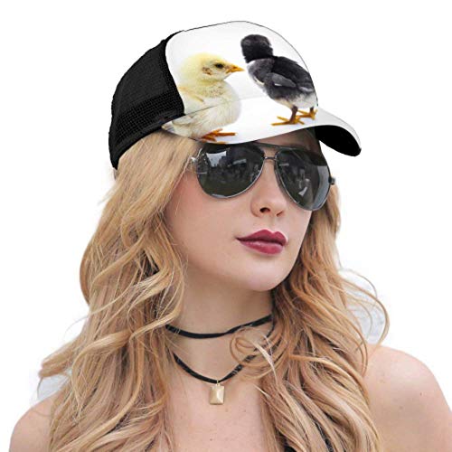 DUKAI Gorra de béisbol Hombres Mujeres, Adorable Pollito Negro de pie Mientras Amarillo Ajustable Trucker Mesh Summer Vented Baseball Sun Cap Sombrero Sombreros de Sol para Hombres