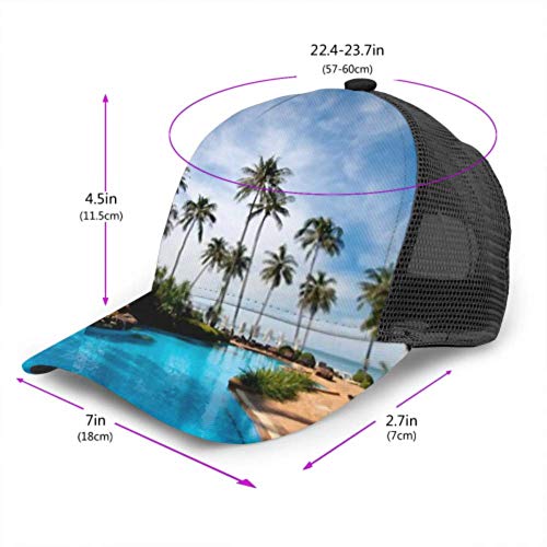 DUKAI Gorra de béisbol Hombres Mujeres, Tumbonas Tropical Resort Hotel Pool Ajustable Trucker Mesh Summer Vented Baseball Sun Cap Hat Gorra de béisbol para Mujeres