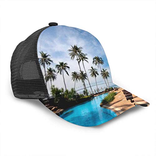 DUKAI Gorra de béisbol Hombres Mujeres, Tumbonas Tropical Resort Hotel Pool Ajustable Trucker Mesh Summer Vented Baseball Sun Cap Hat Gorra de béisbol para Mujeres