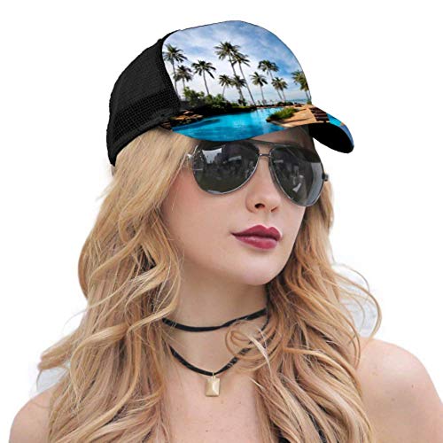 DUKAI Gorra de béisbol Hombres Mujeres, Tumbonas Tropical Resort Hotel Pool Ajustable Trucker Mesh Summer Vented Baseball Sun Cap Hat Gorra de béisbol para Mujeres