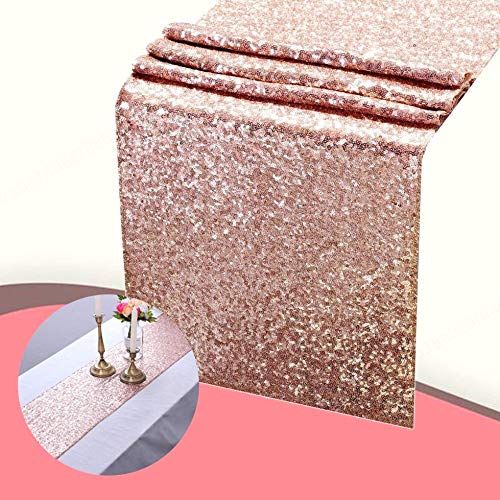 DULALA Camino de Mesa de Lentejuelas de Oro Rosa Cubierta de Mesa de Tela de Mesa de Alta Densidad para la decoración del Banquete de Boda (30 x 180 cm)