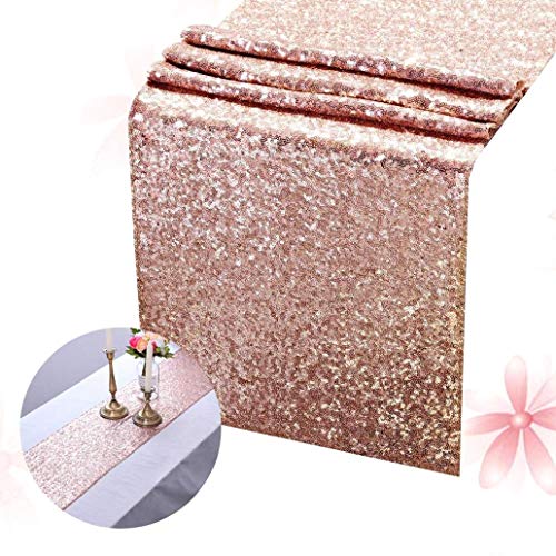 DULALA Camino de Mesa de Lentejuelas de Oro Rosa Cubierta de Mesa de Tela de Mesa de Alta Densidad para la decoración del Banquete de Boda (30 x 180 cm)