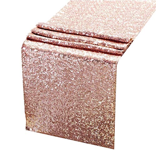 DULALA Camino de Mesa de Lentejuelas de Oro Rosa Cubierta de Mesa de Tela de Mesa de Alta Densidad para la decoración del Banquete de Boda (30 x 180 cm)