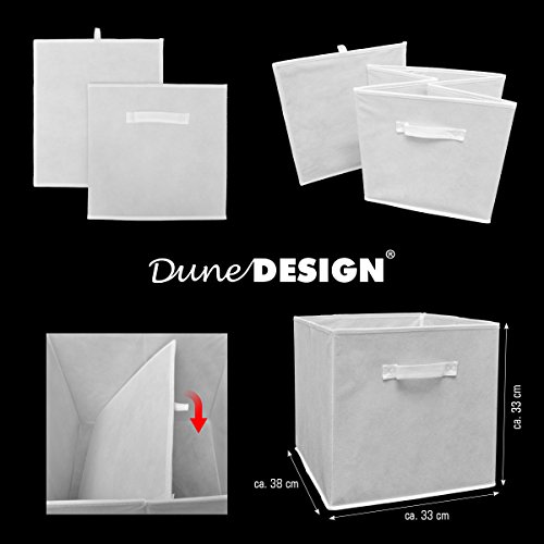 DuneDesign Set de 4 Cajas de Almacenaje 33x38x33cm Cestas de Almacenamiento Plegables Cestos con 2 Asas de Tela Blanco