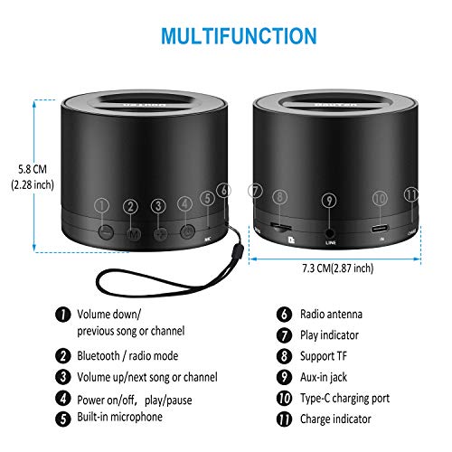 DuoTen Altavoz Inalámbrico Portátil, Altavoz Bluetooth Inalámbrico 6W, Graves Profundos, TWS, Radio, Micrófono Incorporado, AUX, 8horas De Reproducción, Cordón, Tamaño Mini Para Viajes, Deporte, Hogar