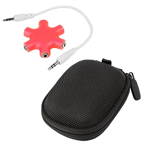 DURAGADGET Kit Funda Rígida + Divisor De Auriculares Rojo con 6 Entradas Mini Jack - Forma De Estrella