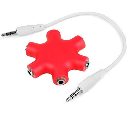 DURAGADGET Kit Funda Rígida + Divisor De Auriculares Rojo con 6 Entradas Mini Jack - Forma De Estrella