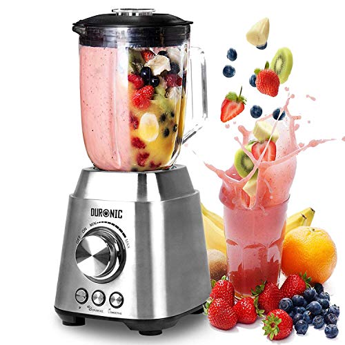 Duronic BL102 Batidora de Vaso de 1000W de Acero Inoxidable con 3 Prefunciones para Batidos, Smoothies, Gazpacho y Picar Hielo con una Jarra de cristal de 1,5 L