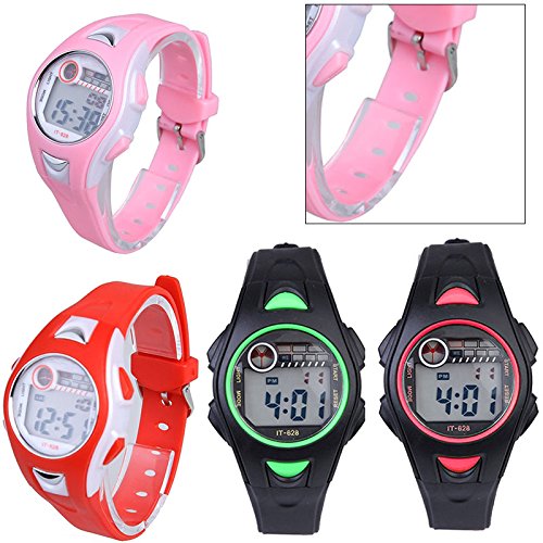 Dxlta Relojes de Pulsera niños - Electrónicas Multifuncional 30m Impermeable Reloje - Deporte Negro/Rosa