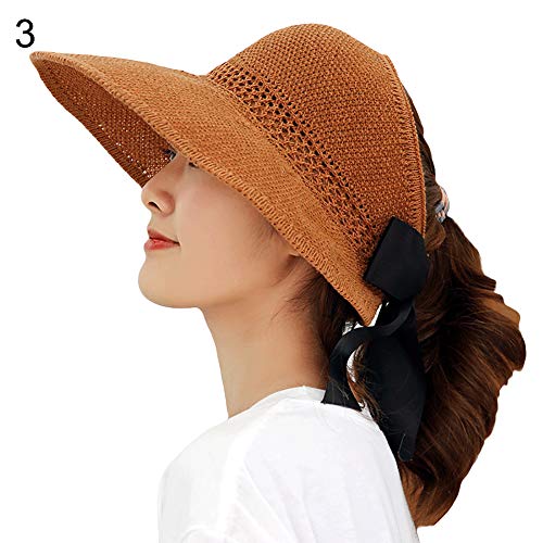 E-House - Sombrero popular plegable de ala ancha con visera hueca y lazo para mujer, color rosa Caramel