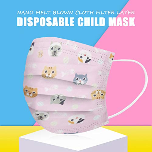 Earleye0 50 Piezas Niños Protección Desechable para Impresión linda 3 Capas Transpirables con Elástico para Los Oídos