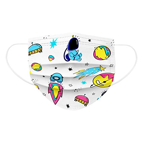 Earleye0 50 Piezas Niños Protección Desechable para Impresión linda 3 Capas Transpirables con Elástico para Los Oídos （Mezcla de colores）