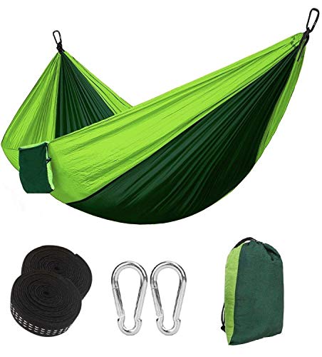 Eastshining Hamaca Colgante 270 * 140cm 300kg Capacidad de Carga Ultra Ligera Nylón de Paracaída Portátil y Transpirable,Ideal para Viaje Jardín, Camping (Color Verde)