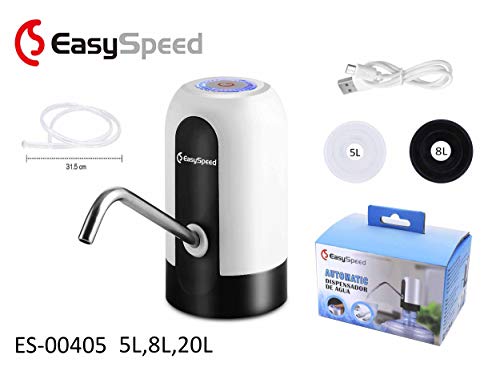 EASYSPEED, DISPENSADOR DE Agua con luz, ELECTRICO Y PORTATIL para BOTELLONES DE 5,8,10,12,13 Y 20 litros (Blanco)