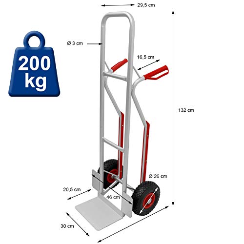 ECD Germany Carretilla de mano plegable subir escaleras de hasta 200 kg - marco de aluminio estable - neumáticos de goma - manijas de seguridad de plástico PU - carro de transporte portátil industrial