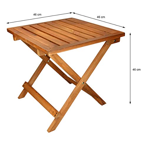 ECD Germany Mesa Auxiliar de Jardín Madera de Pino 46 x 46 x 46 cm Mesita de Picnic Exteriores Plegable Tabla de Centro para Terraza Balcón Tablero Plegable Fácil de Transportar Forma Cuadrada Patio