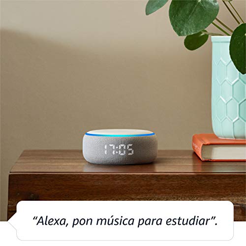 Echo Dot (3.ª generación) - Altavoz inteligente con reloj y Alexa, tela de color gris claro