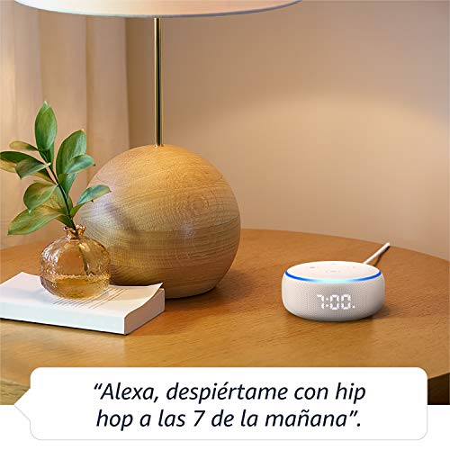 Echo Dot (3.ª generación) - Altavoz inteligente con reloj y Alexa, tela de color gris claro