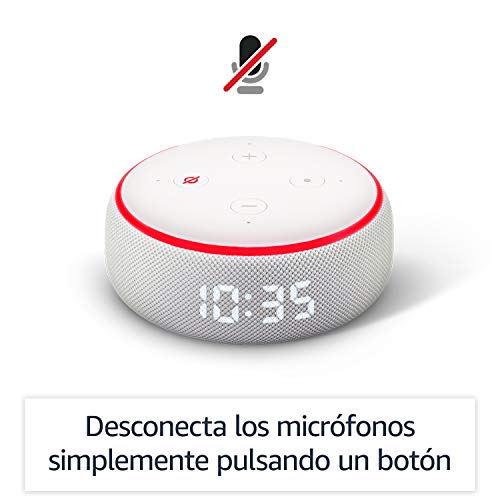 Echo Dot (3.ª generación) - Altavoz inteligente con reloj y Alexa, tela de color gris claro