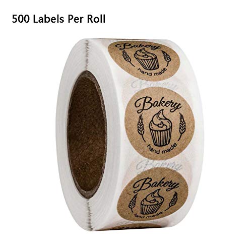 ECMQS - Lote de 500 rollos redondos de papel kraft autoadhesivos para panadería, juntas de etiquetas, hechas a mano, para Scrapbooking, autoadhesivos de etiqueta, autoadhesivos a