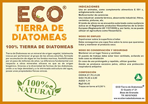 ECO Tierra de Diatomeas® Molida 5kg - 100% Natural y Ecológico - Grado alimenticio E551c. No calcinada, sin aditivos.