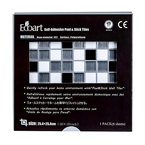 Ecoart Decorativos Adhesivos Para Azulejos Pegatina de pared, Azulejos de gel, diseño de mosaico, efecto 3d, autoadhesivo, Para cuarto de baño y cocina, 25.4cm*25.4cm, 6 piezas por paquete