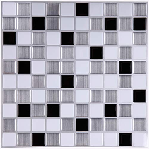 Ecoart Decorativos Adhesivos Para Azulejos Pegatina de pared, Azulejos de gel, diseño de mosaico, efecto 3d, autoadhesivo, Para cuarto de baño y cocina, 25.4cm*25.4cm, 6 piezas por paquete