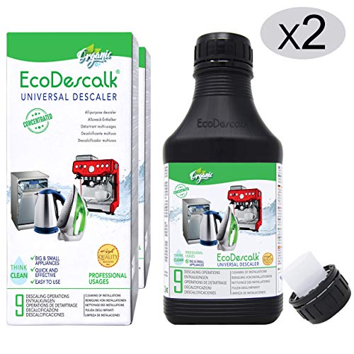 EcoDescalk Universal Ecológico Concentrado 2x9 Descalcificaciones. Descalcificador 100% Natural. Limpiador para Todo Tipo de Electrodomésticos: Hervidores, Lavadoras, Lavavajillas. Producto CE.