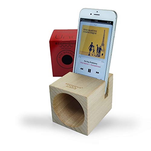 Ecophonic® UNO Haya. Altavoz inalámbrico ecológico de Madera FSC Amplificador acústico Natural. Caja de resonancia Compatible con la mayoría de los Smartphones. Fabricado en España