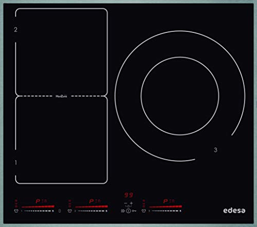 EDESA Placa de inducción | Modelo: EIM-6330 HT A | Vitrocerámica con Tres fogones | Marco de Aluminio, 3000 W, Vidrio