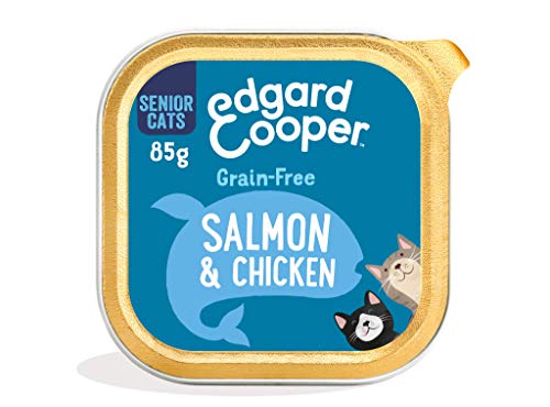 Edgard & Cooper Comida humeda Gatos Senior sin Cereales, Natural con Pollo y Salmón Frescos. Comida Sana Rica en nutrientes y antioxidantes Naturales. Pack tarrinas de 19x85gr