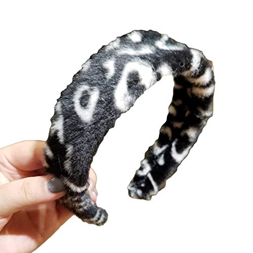 EDQZ - Diadema de invierno para mujer, diseño de leopardo, banda ancha y gruesa, accesorio para el pelo, color negro