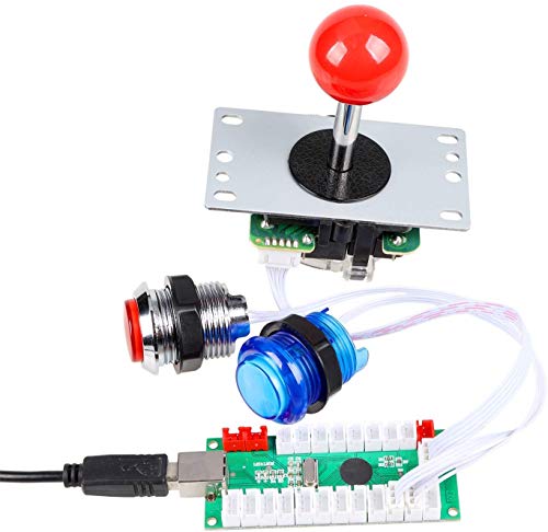 EG STARTS Classic Arcade DIY Kit Parte Set 2x 5 Pines Joystick 18x Chapado en oro LED Botón iluminado 1 2 Player Coin 30mm Botones dorados Lights para Arcade MAME & Arcade Cabinet & Raspberry Pi