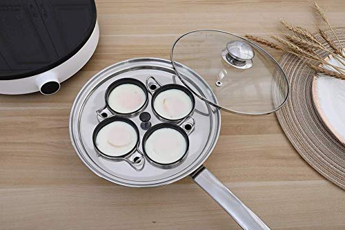 Egg Poacher Pan - Stainless Steel Poached Egg Cooker –Induction Cooktop Egg Poachers Cookware Set with 4 Nonstick Large Silicone Egg Poacher Cups and Spatula