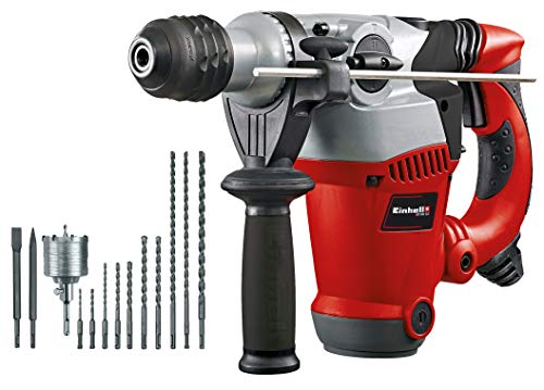 Einhell Pack con martillo perforador eléctrico, 12 acccesorios y malletín (RT-RH 32 Kit) anti vibración, cabezal SDS-plus, 3.5 J, 1250 W, 230 V (ref. 4258485)