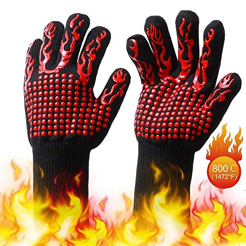 EKKONG Guantes de Barbacoa, Resistentes Al Calor Extremo Guantes de Cocina Antideslizante para Horno Microondas y Parrilla, EN407 Protege hasta 1472 ° F