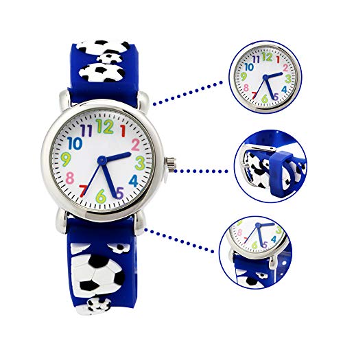 El Reloj de Niños de Vinmori, Reloj de Cuarzo con Dibujos Animados Bonitos de 3D a Prueba de Agua Regalo para Chicos Niños y Niñas Fútbol Azul