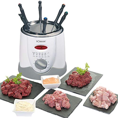 Eléctrico freidora Fondue para 6 personas fritura freído. Oel Capacidad Aprox. 1 L (900 W de alto rendimiento + Incluye Tenedores de fondue)