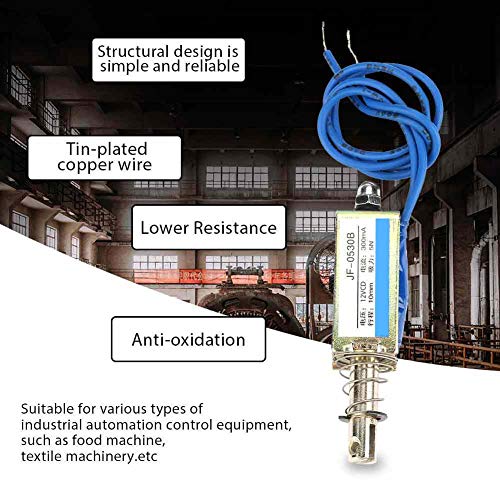 Electroimán 5N,JF-0530B Solenoide CC tipo solenoide CC Control automatización eléctrico magnético 6/12/24 V CC 300 mA Rango retráctil 10 mm para equipos control de automatización industri(12V)