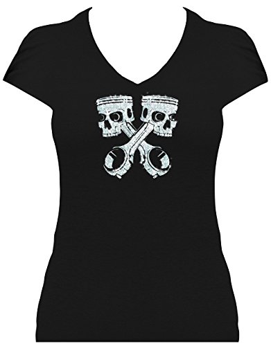 Elegante camiseta para mujer, con purpurina, diseño de calavera, llave inglesa Negro XL